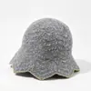 Nuevo sombrero de pescador de punto hueco de mezcla de lana, estilo coreano, moderno y versátil, hace que la cara se vea más pequeña, sombrero tipo cubo estilo hada