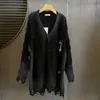 Nuevo Abrigo de Punto Holgado con Cuello en V de Longitud Media Estilo Wasteland Vintage Otoño 2026 con Dobladillo de Borlas