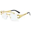 Gafas de Sol Retro Cuadradas de Montura Grande Europeas y Americanas para Hombres y Mujeres Modernas Distintivas Sin Montura Marinas de Metal Doble Varilla
