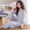 Pijama de Gasa de Algodón Tejido para Mujer Primavera y Verano Algodón Manga Corta Pantalón Corto Algodón Fino de Verano Ropa de Casa para Mamá