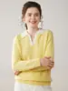 Suéter de Cachemira con Bloques de Color y Solapa para Mujer, Jersey de Punto Otoño e Invierno, Top Cálido y Elegante de Manga Larga Ajustado