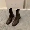Botines cortos blancos de tacón alto, punta cuadrada, estilo francés ajustado, para mujer, nuevos para primavera y otoño 2025, botines individuales, botines tipo Martin marrones