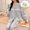 Pijama estilo coreano con almohadilla en el pecho para mujer, manga larga para primavera y otoño, algodón con estampado de nubes y rayas, nuevo estilo 2025, ropa de casa para primavera y otoño para mujer