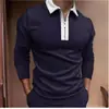 Transfronteiriço 2021 Europeu e Americano AliExpress Amazon nova camiseta POLO com zíper, combinação de cores, masculina, manga longa, top