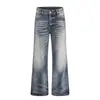 Calça jeans masculina estilo retrô americano com lavagem degradê desgastada, calça básica larga reta de perna larga para rua