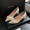 Sapatos de Salto Alto Estilo Francês para Mulheres, Pedrarias Pérolas, Sapatos de Salto Grosso de Alta Qualidade, Pés Sem Cansaço, Sapatos para Noivas e Madrinhas, Dupla Utilização