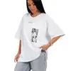Camiseta de verano transfronteriza nueva y moderna para mujer, versátil y elegante, con estampado, manga corta, cuello redondo, top holgado
