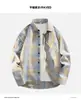 Camisa de Cuadros Retro Americana para Hombre Manga Larga Primavera Otoño Holgada Pareja Marca de Moda Alto Sentido Talla Grande Camisa Chaqueta Capa Interior