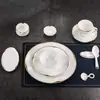 Juego de Vajilla Cerámica para Restaurante de Hotel, Combinación Sencilla de Tazón y Plato Estilo Comercial con Borde Dorado, Tazones de Lujo Ligero