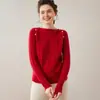 Nuevo Suéter de Cabra Otoño e Invierno 2025 para Mujer Delgado Botón en el Hombro Cuello de Una Línea Corto de Punto de Alta Gama