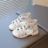 Sandalias Romanas con Estampado de Corazones para Niñas 2026 Verano Nuevas Sandalias de Moda de Caña Alta Estilo Coreano para Niñas Mayores Modernas