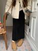 Saia Midi Elegante de Veludo Cotelê de Cintura Alta que Molda o Corpo para Mulheres no Outono e Inverno Saia Emagrecedora Espessa com Fendas Saia Evasê