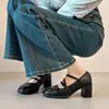 Zapatos Mary Jane de Tacón Grueso Silenciosos Estilo Nuevo con Tacones Altos de 6.5 cm, Banda Elástica, Punta Cuadrada, Elegantes Zapatos de Tacón Alto para Personas Menudas