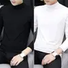 Camiseta de manga larga con cuello medio de otoño e invierno de 2 piezas para hombre, estilo coreano, regular, moderna, color liso, corte ajustado, prenda interior para jóvenes y adultos con forro polar