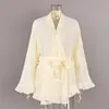 2026 Novo Estilo Europeu e Americano Branco Moderno Quente Manga Longa Shorts Outono e Inverno Pijama para Mulheres Atacado Transfronteiriço Roupa de Casa Feminina