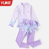 Maiô Infantil Meninas Duas Peças Calça Manga Longa 2025 Novo Tamanhos Médio e Grande Infantil Meninas Proteção Solar Secagem Rápida Roupa de Banho Traje