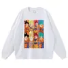 Camiseta de anime con estampado floral desgastado, efecto lavado, opciones de manga corta y manga larga, corte holgado, unisex, manga corta temática de anime