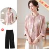 Terno de Camisa de Chiffon Novo Primavera e Verão 2025 para Mães Top de Verão de Sete Mangas para Mulheres de Meia-Idade