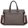 Bolso para Hombre Europeo y Americano Bolso de Mano a Cuadros Bolso de Hombro Casual de Negocios Maletín Horizontal para Computadora Bolso de Cuero Nuevo para Documentos