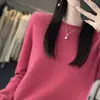 Suéter de punto de cuello redondo de primera línea para mujer, suéter base de punto holgado de manga larga, top de color liso, otoño e invierno, nuevo jersey