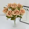 Flor de Rosa Artificial Nueva para Boda Hogar Arreglo Floral para Sala de Estar y Restaurante Adornos Flor de Rosa Rizada Hecha a Mano de 7 Cabezas