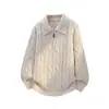 Suéter de malha trançada com zíper parcial e gola alta novo para homens, estilo preguiçoso, gola alta quente, camada base casual