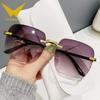 2023 Nueva Llegada Gafas de Sol Cuadradas sin Montura para Mujer Estilo Coreano Celebridad de Internet Cara Redonda Gafas de Sol Lisas Lentes Degradadas