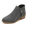 Botas Curtas Europeias e Americanas Transfronteiriças Versáteis Inclinadas Simples Robustas de Salto Baixo Outono e Inverno Detalhe de Zíper Botas Cor Nude Femininas Folha Cor Lisa Fosco Atacado Tamanho Grande