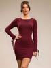 Ropa de Mujer Transfronteriza Europea y Americana Vestido Sexy de Manga Larga sin Espalda Otoño e Invierno Nuevo Mini Vestido Corto Rojo para Fiesta
