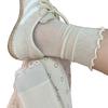 Meias Zhuji Femininas Cinzas de Verão Finas de Cano Médio Meias de Malha Respiráveis com Orelha de Renda Estilo Japonês Simples Empilhadas
