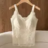 Nueva camisola fina de encaje jacquard francés para otoño e invierno, talla grande, con escote en V, fruncido en la cintura y copas fijas, adecuada para usar como prenda exterior
