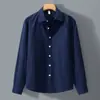 Camisa de Algodão e Linho Fina de Manga Longa para Homem de Verão, Camisa Casual Simples Solta, Roupas Masculinas de Linho, Estilo Old Money
