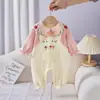 Macacão de Bebê Estilo Novo Primavera e Outono Roupas de Bebê Macacão de Bebê Feminino Gatinho Falso Duas Peças Roupa de Primavera para Bebê