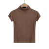 2023 Nuevo Verano Sexy Cuello Alto Slim Manga Corta Camiseta de Mujer Elástica Ajustada Cintura Alta Color Puro Camiseta Base Top