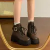 Botines Pequeños Martin para Mujer Otoño 2025 Nuevos Adelgazantes Retro Elegantes Tacón Grueso Que Aumenta la Altura Estilo Británico Suela Gruesa Botines de Tobillo