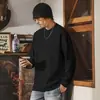 Estilo retrô americano, moletom de fleece pesado com ourela de 410g, nova coleção primavera/outono masculino, corte solto, cor sólida básica, adequado como camada intermediária ou base