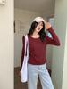 Camiseta Interior Básica de Cuello Redondo Ajustada para Mujer Otoño, Mangas Largas, Versátil y Adelgazante, Nueva 2025, Color Puro Simple, Top Básico de Alta Elasticidad
