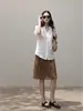 Camisa Blanca de Cuello en V y Manga Media de Lino Lyocell Yinhe para Mujer Verano 2026 Estilo Old Money Corte Relajado