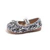 Sapatos de Princesa Novos de Primavera e Outono para Meninas Sapatos de Camada Única da Moda Sola Macia Antiderrapante Sapatos de Boca Quadrada Sapatos de Lantejoulas com Laço