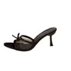 2025 Nuevas Zapatillas de Tacón Alto con Lazo Negro de Tamaño Grande para Mujer Verano Punta Abierta Punta Redonda Estileto Sandalias para Exterior