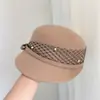 Chapéu Equestre Retro Britânico Outono e Inverno Boina de Malha com Pérolas Estilo Francês Laço Chapéu Elegante para Senhora