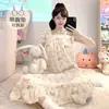Pijama de verano para mujer talla grande con sujetador incorporado, mangas cortas tipo volante, camisón, diseño de dibujos animados lindo, talla grande, ropa para el hogar, se puede usar al aire libre