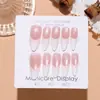 T808 # Unhas Postiças Formato Amêndoa Longo Cor Branco Leitoso Transparente Gradiente Rosa Flor de Cerejeira Pérola Olho de Gato Adesivos Simples para Nail Art