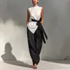 2026 Nueva Plataforma de Moda Independiente Transfronteriza Conjunto de Dos Piezas para Mujer Europea y Americana: Top de Tencel y Lino sin Mangas con Lazo en la Cintura + Pantalones de Pierna Ancha