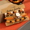 Pulseira de Argila Macia de Abóbora de Halloween Transfronteiriça da Amazon Pulseira Multicamadas Série de Halloween de Liga Punk com Letras para Mulheres