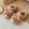 Chirrido de marmota~ Lindas pantuflas de felpa de algodón lechoso y esponjoso de dibujos animados para mujer, nuevas pantuflas de felpa cálidas para el hogar de otoño e invierno