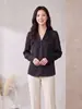 Directamente del fabricante: Camisa Elástica de Seda Doble Georgette para Mujer, Cuello en V, Manga Larga, Hecha de Seda de Morera, Adecuada para el Trabajo, Ropa Femenina de Lujo Ligero, Disponible para Dropshipping