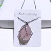 Bolsillo de Red de Metal al por Mayor Collar con Colgante de Cristal Bolsillo de Red de Cristal Natural Piedra Original Colgante Tejido de Metal Bambú para Comercio Exterior