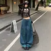 Jeans retro lavados de pierna ancha con cordón para mujer, nuevos de cintura alta, estilo holgado de ropa de trabajo, pantalones largos adelgazantes