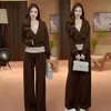 Conjunto de Mujer a la Moda 2026 Otoño Nuevo Sudadera con Capucha de Manga Larga Adelgazante Holgada Chaleco Rayado Pantalones de Pierna Ancha Conjunto de Tres Piezas Tendencia